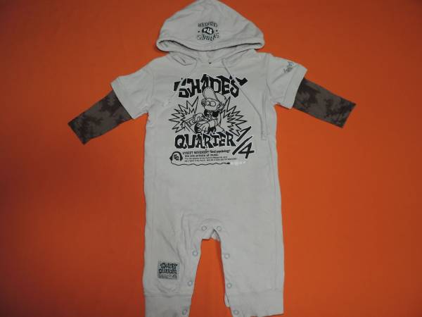 ☆おさるDJプリント重ね着風フード付カバーオール☆80センチ☆_画像1