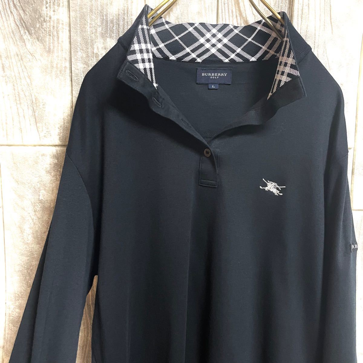 BURBERRY GOLF】バーバリーゴルフ 長袖ポロシャツ チェック切替 メンズ