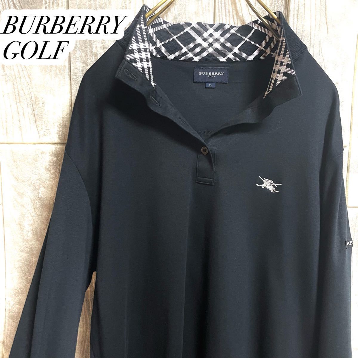 【BURBERRY GOLF】バーバリーゴルフ 長袖ポロシャツ　チェック切替　メンズ　Lサイズ　ゴルフウェア　三陽商会