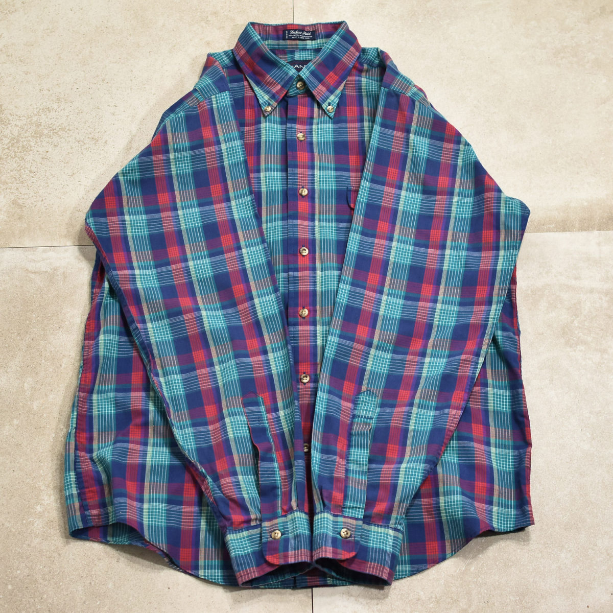 90s GANT check BD shirtメンズ L相当 90s ガント チェック 総柄 ボタンダウン シャツ 長袖シャツ ヴィンテージ 古着 9_画像7