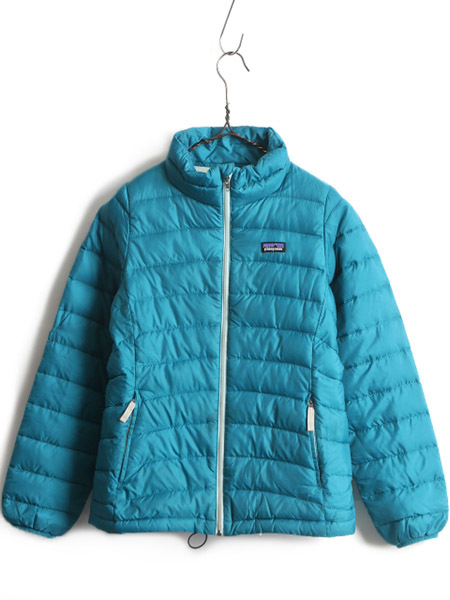 ガールズ L 150cm 程■ 14年製 パタゴニア ダウン セーター 古着 Patagonia ジャケット フルジップ ジャンパー ブルゾン ハイネック ブルー_画像1