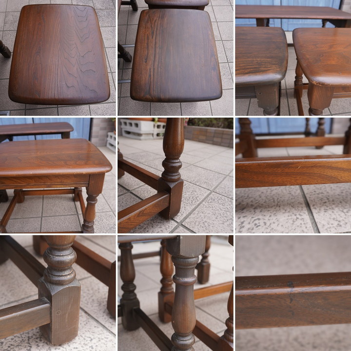 ercol アーコール エルム材 ネストテーブル3点セット サイドテーブル