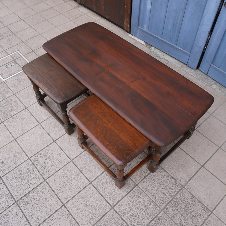 ercol アーコール エルム材 ネストテーブル3点セット サイドテーブル