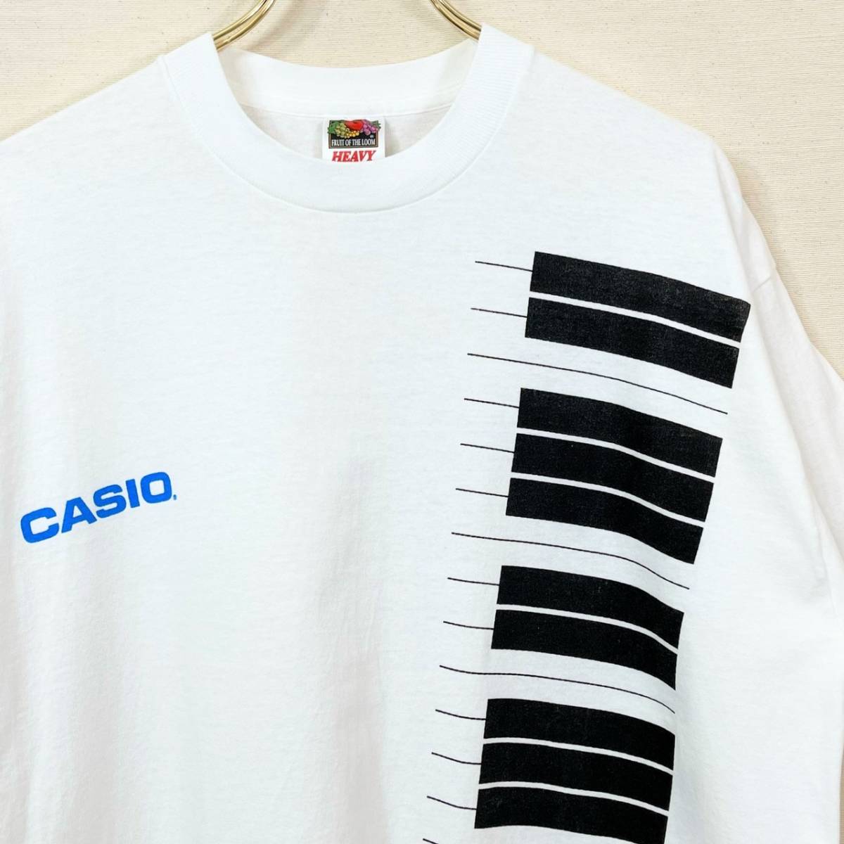 超希少《 CASIO / Made in USA 》90s 美品【 カシオ 鍵盤 ピアノ プリント 白 両面 Tシャツ XL アメリカ製 ビンテージ 90年代 】