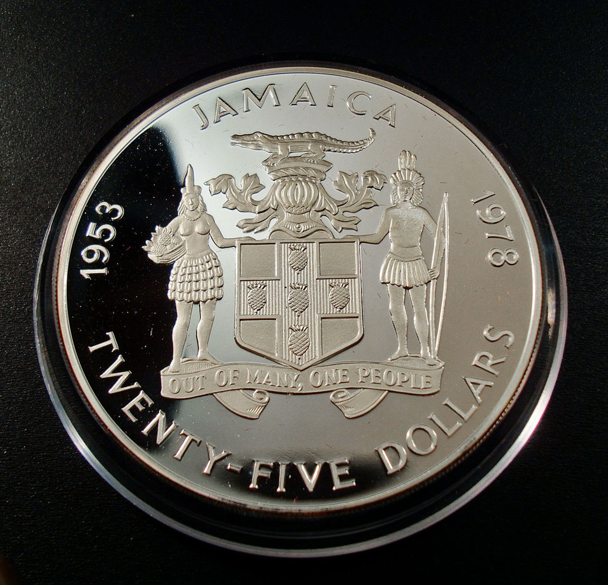 ●ジャマイカ　1978年　エリザベス女王戴冠25周年記念　25ドル銀貨　65mm, 136g_画像2