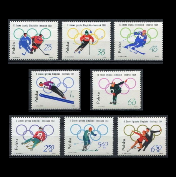■ポーランド切手　1964年　インスブルック五輪 / オリンピック　8種完_画像1