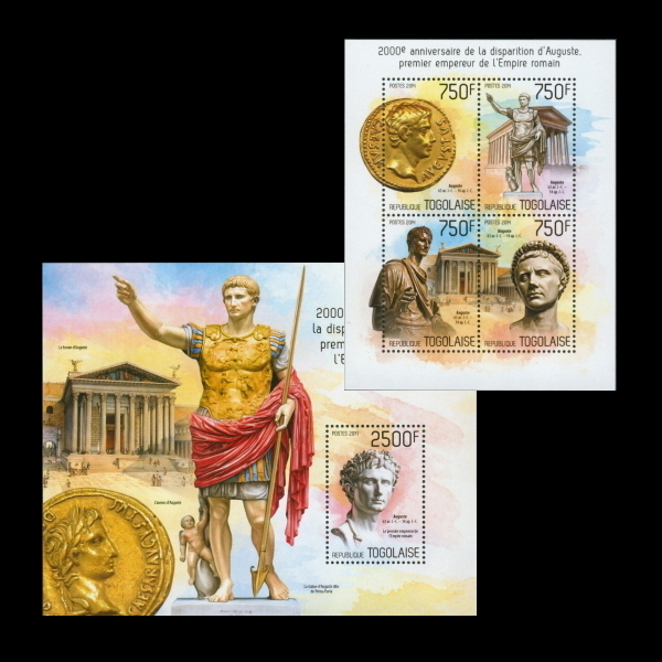 ■トーゴ切手　ローマ帝国初代皇帝 / アウグストゥス 2000周年　シート＋4種シート_画像1