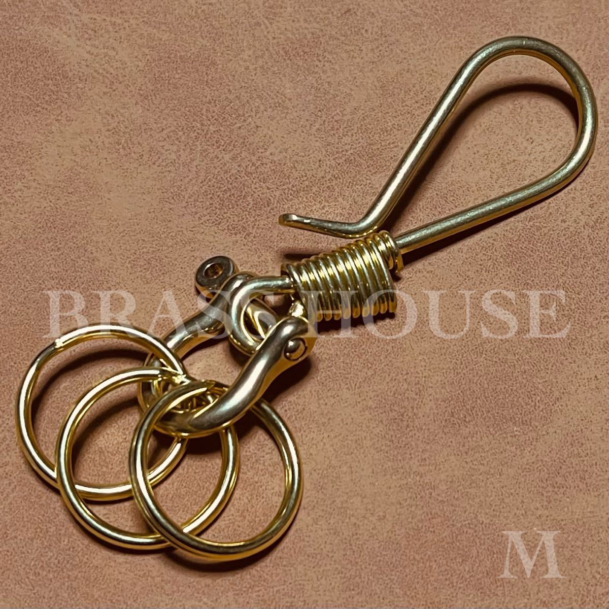 E15 antique coil to coil tsuli burr hook M size kalabina key holder Vintage bike brass brass Harley key ring 