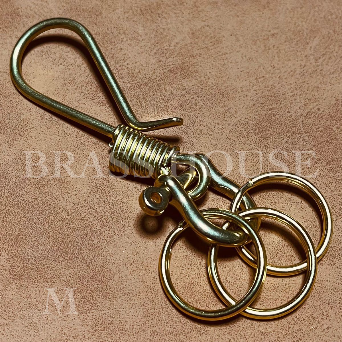 E15 antique coil to coil tsuli burr hook M size kalabina key holder Vintage bike brass brass Harley key ring 