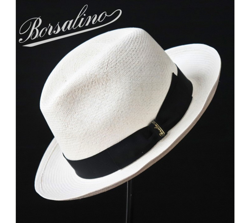 ボルサリーノ Borsalino ファイン ミドル パナマハット 57 白×灰 帽子 