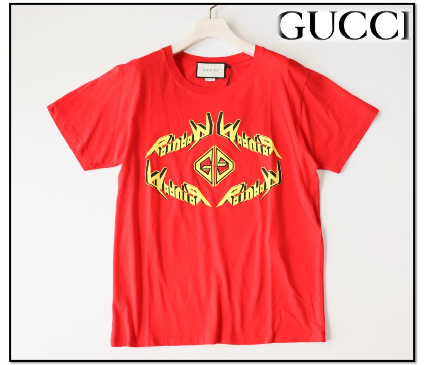 49,500円新品タグ付き【GUCCI グッチ】レインボープリント Tシャツ カットソー 赤 XS(大きめ) N8081