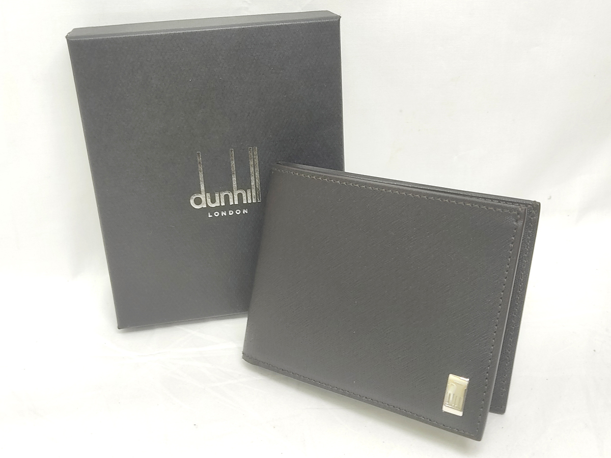 ♪売り切り 大特価 美品 Dunhill ダンヒル 二つ折り財布 レザー ブラック メンズ コンパクトウォレット 訳有 中古♪_画像1