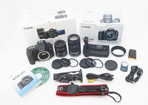 ◇【Canon キヤノン】EOS 60D ダブルズームキット バッテリーグリップ（BG-E9） デジタル一眼カメラ 