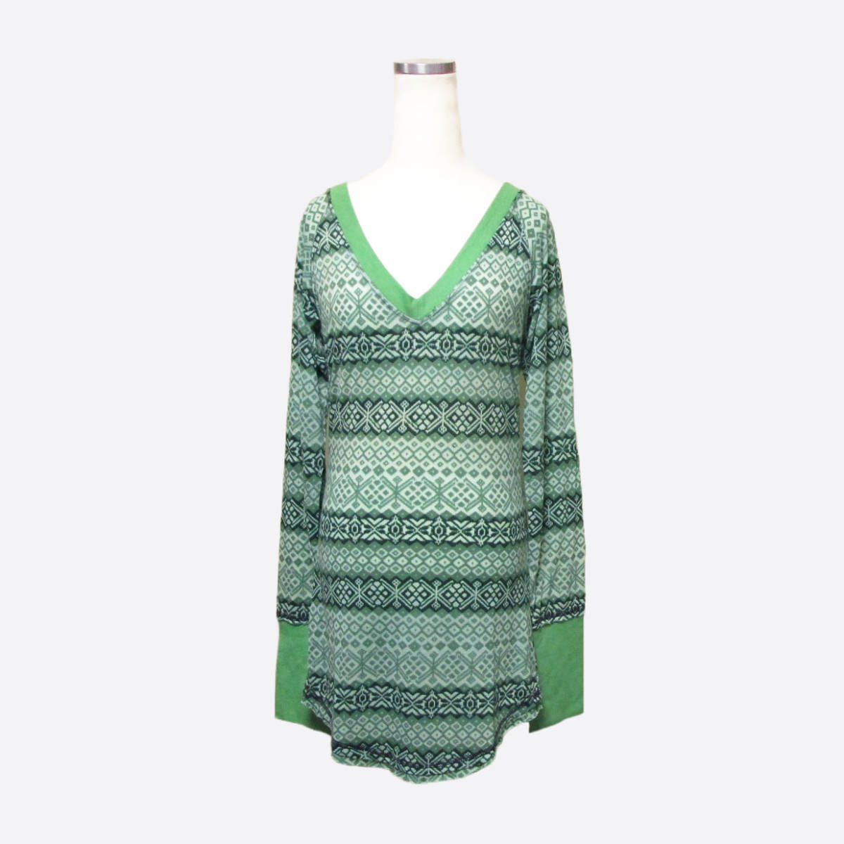 ★SALE★Free People/フリーピープル★長袖両VネックTシャツ (Green/M)_画像1