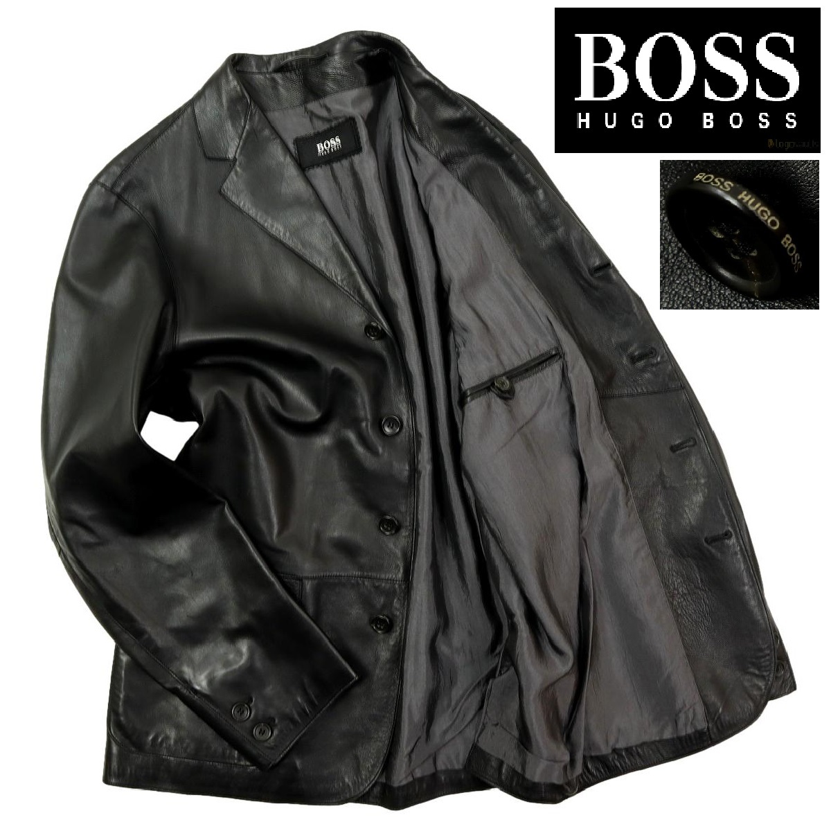 T104】【極美品】【羊革】HUGO BOSS ヒューゴボス レザーテーラード