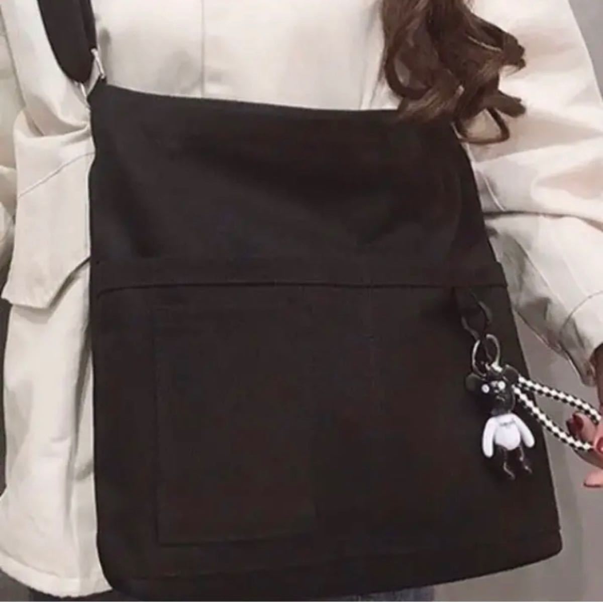 ショルダーバッグ　韓国 トートバッグ ブラック　キャンバス　ボディーバッグ　レディースバッグ　斜めがけ　iPad キャンバスバッグ