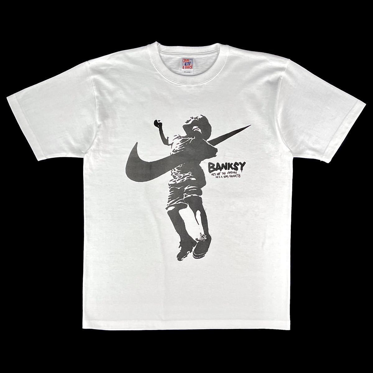 新作モデル  少年 ジャンプ スポーツ AIR スウォッシュ BANKSY バンクシー 新品 大きい 5XLサイズ Tシャツ プリント ビッグ フィット ワイド オーバー XLサイズ以上