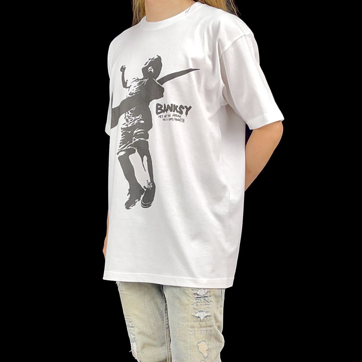 新品 バンクシー BANKSY スウォッシュ AIR スポーツ ジャンプ 少年 大きい オーバー ワイド フィット ビッグ プリント Tシャツ XXXLサイズ