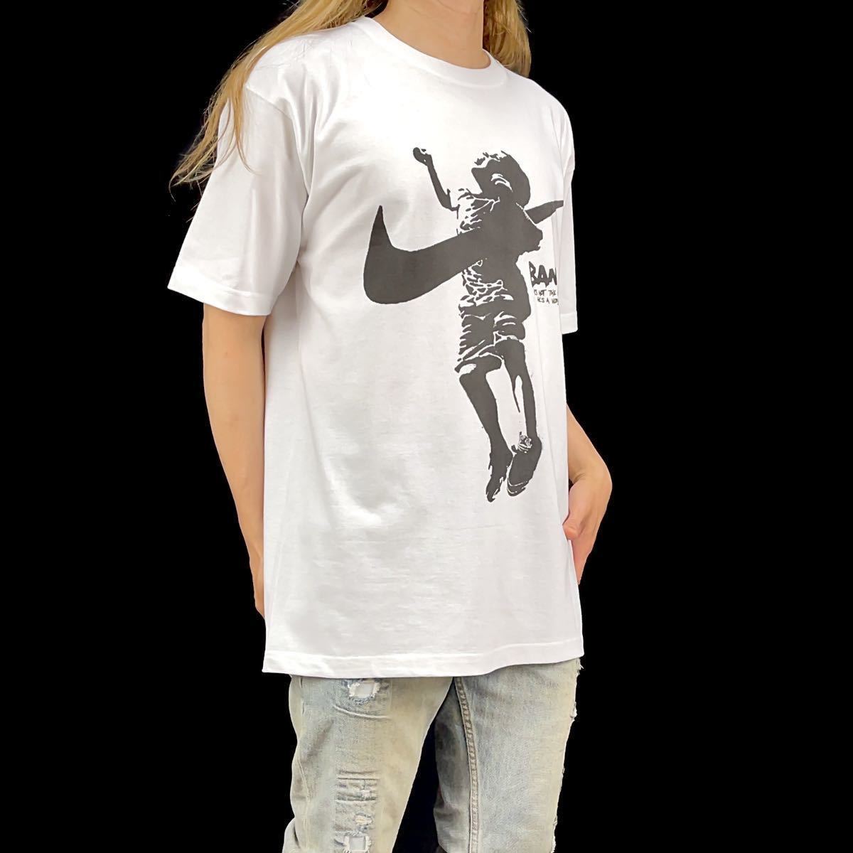 新品 バンクシー BANKSY スウォッシュ AIR スポーツ ジャンプ 少年 大きい オーバー ワイド フィット ビッグ プリント Tシャツ 4XLサイズ