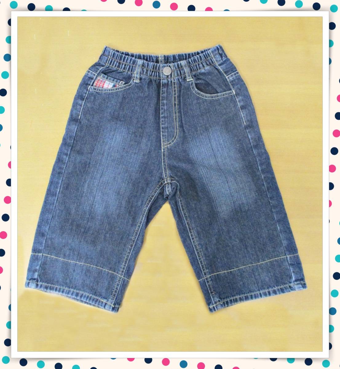 *350[ бесплатная доставка ]MILD CLUB Kids низ джинсы Denim шорты 140cm хлопок 100 casual проверка талия резина темно синий темно-синий 