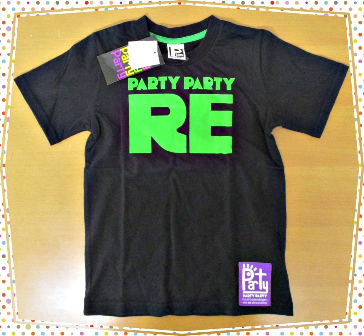 ★348【定価1900円 新品タグ付き 送料無料】PARTY PARTY キッズ トップス 120cm カットソー 半袖Tシャツ イラストTシャツ 薄手 黒・緑_画像1