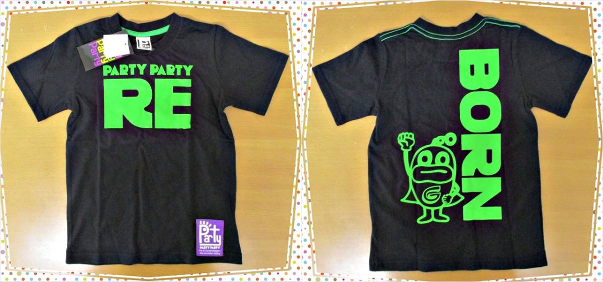 ★348【定価1900円 新品タグ付き 送料無料】PARTY PARTY キッズ トップス 120cm カットソー 半袖Tシャツ イラストTシャツ 薄手 黒・緑_画像3