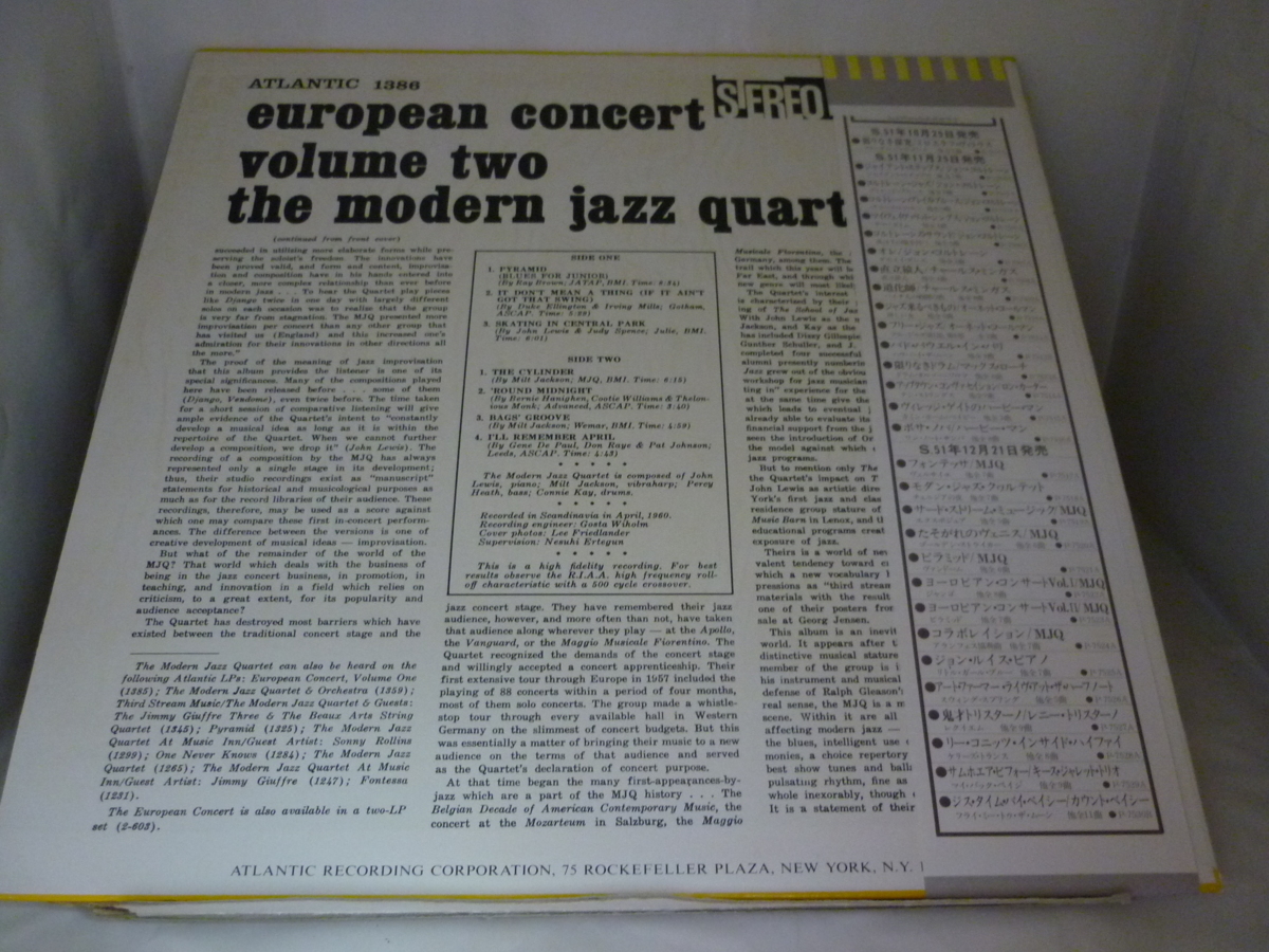 LPA13857　MJQ モダン・ジャズ・カルテット THE MODERN JAZZ QUARTET / ヨーロピアン・コンサートVol.2 EUROPEAN CONCERT/ 国内盤LP 盤良好_画像2