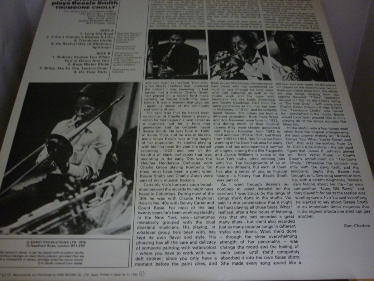 LPA12229　ヴィック・ディッケンソン VIC DICKENSON　/　ベッシー・スミスに捧ぐ PLAYS BESSIE SMITH TROMBONE CHOLLY　/　国内盤LP 盤良好_画像2