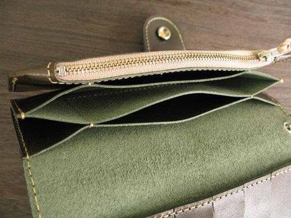  Tochigi leather men's purse long wallet leather highest peak Tochigi leather purse green green combination leather string made in Japan LIBERTY new goods original leather bike 