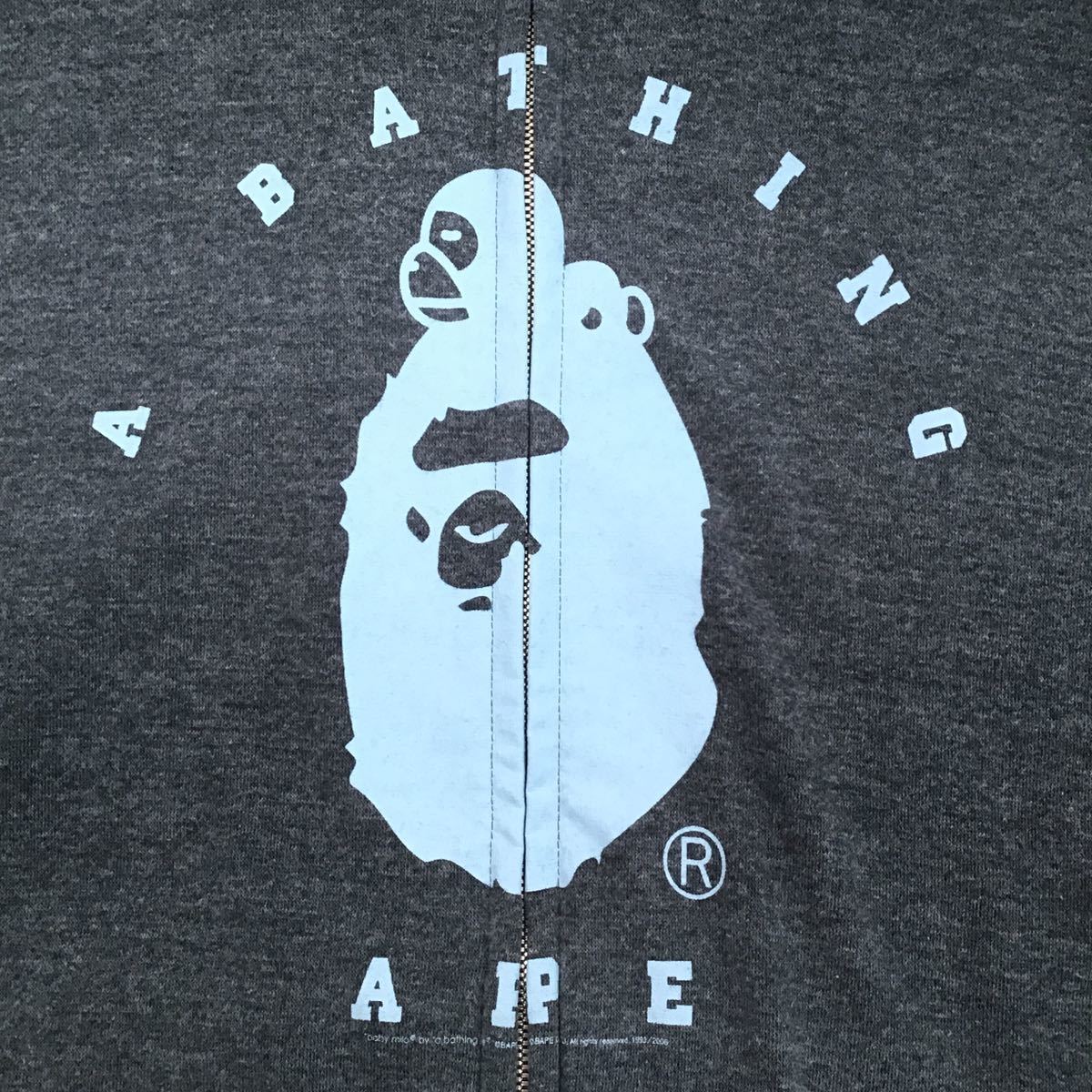 Ape HEAD milo college logo フルジップ パーカー Lサイズ グレー a bathing ape BAPE full zip hoodie エイプ ベイプ マイロ rr4_画像3