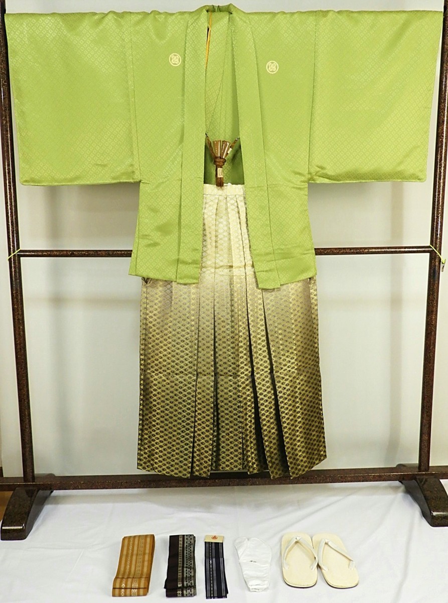 礼4 化繊 男性用 紋付袴セット 9点セット 良品173cmくらいの方用