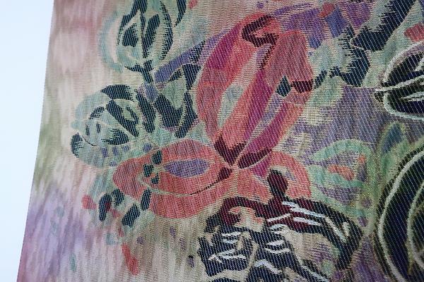 送料無料】美品 都喜ヱ門 袋帯 茶色系統 刺繍 長さ4m39.5cm 豪華