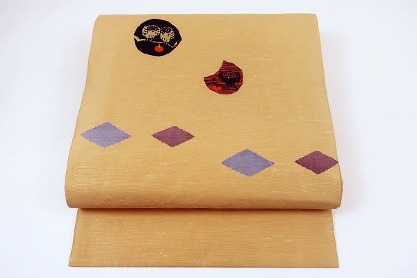 翌日発送可能】 【送料無料】美品 名古屋帯 紬地 フクロウ ふくろう