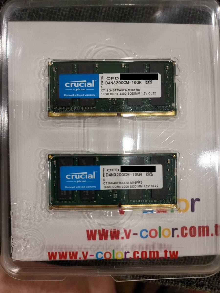 crucial ノートPC用 DDR4-3200 PC4-25600 SO-DIMM, 32GB(16GB 2枚