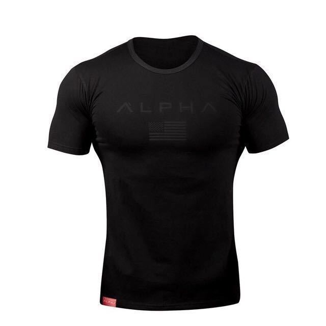 [L-size]ALPHA* T-shirt rice BB /.tore/sports/training/fitness/GYM SHARK/wear/ protein / Gold / Jim / men's / training / wear /