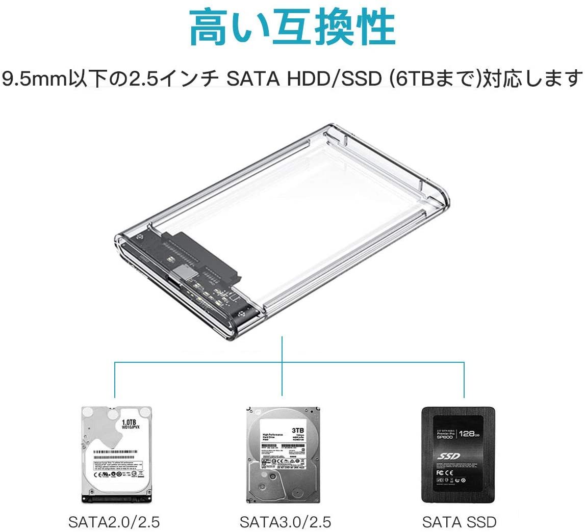 USB3.0 2.5インチ HDD SSD ケース SATA III 外付けハードディスク 5Gbps 高速データ転送 UASP対応 透明 ポータブル SSD ドライブ 匿名配送_画像4
