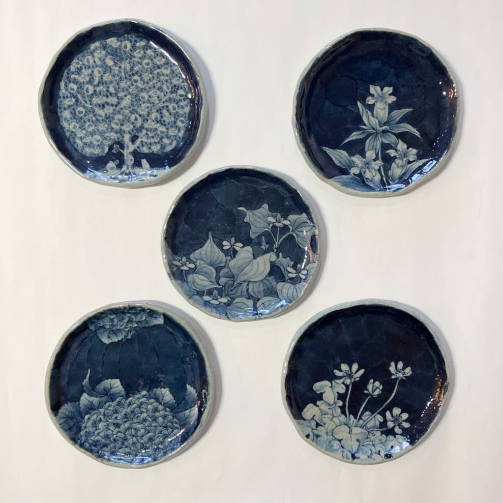 有田焼 辻修窯 小皿 5点 紫陽花 ドクダミ 他 未使用保管品 www