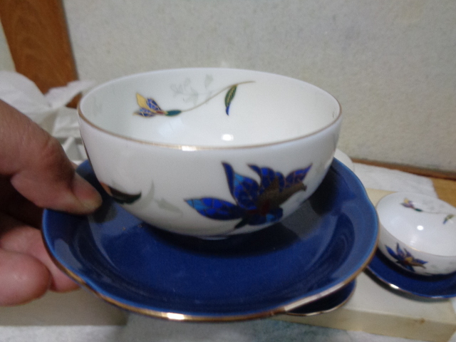 陶器器 アイリス茶托付煎茶碗-湯呑（茶碗）＆茶托 各5客セット/未使用美品-長期保管品_画像4