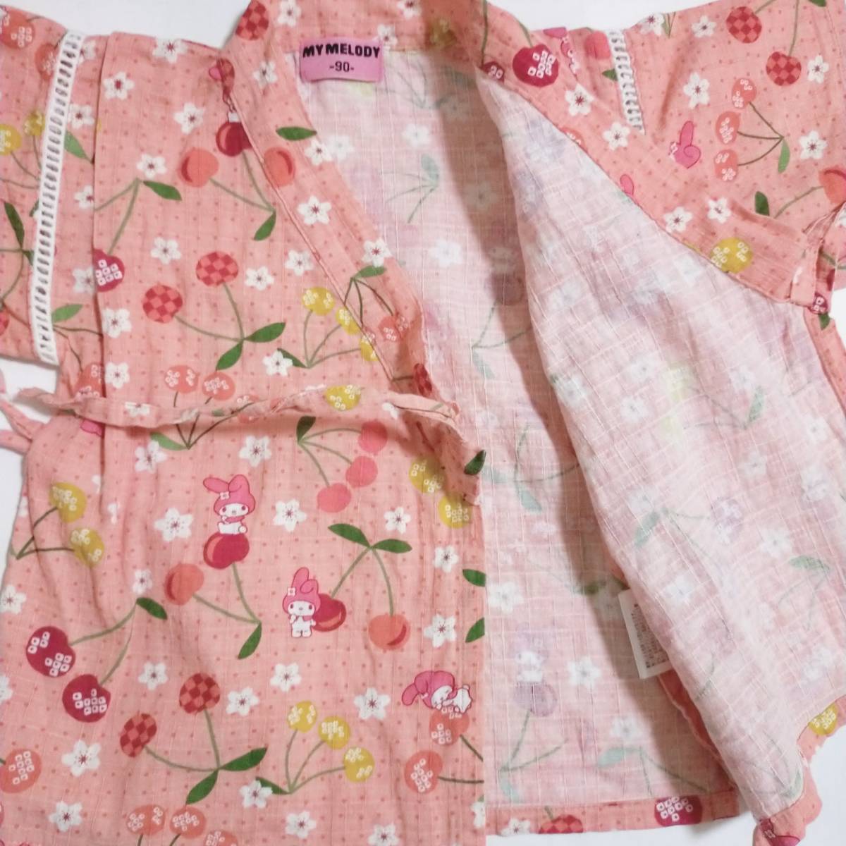 女の子 サンリオ マイメロディ 甚平 上下セット 90cm ピンク さくらんぼ 花柄 ドット 綿 コットン 浴衣 お祭り 夏 パジャマ ベビー服