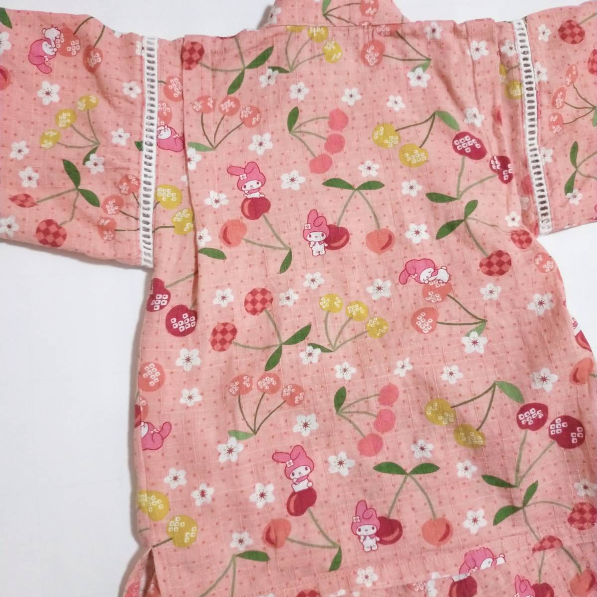 女の子 サンリオ マイメロディ 甚平 上下セット 90cm ピンク さくらんぼ 花柄 ドット 綿 コットン 浴衣 お祭り 夏 パジャマ ベビー服