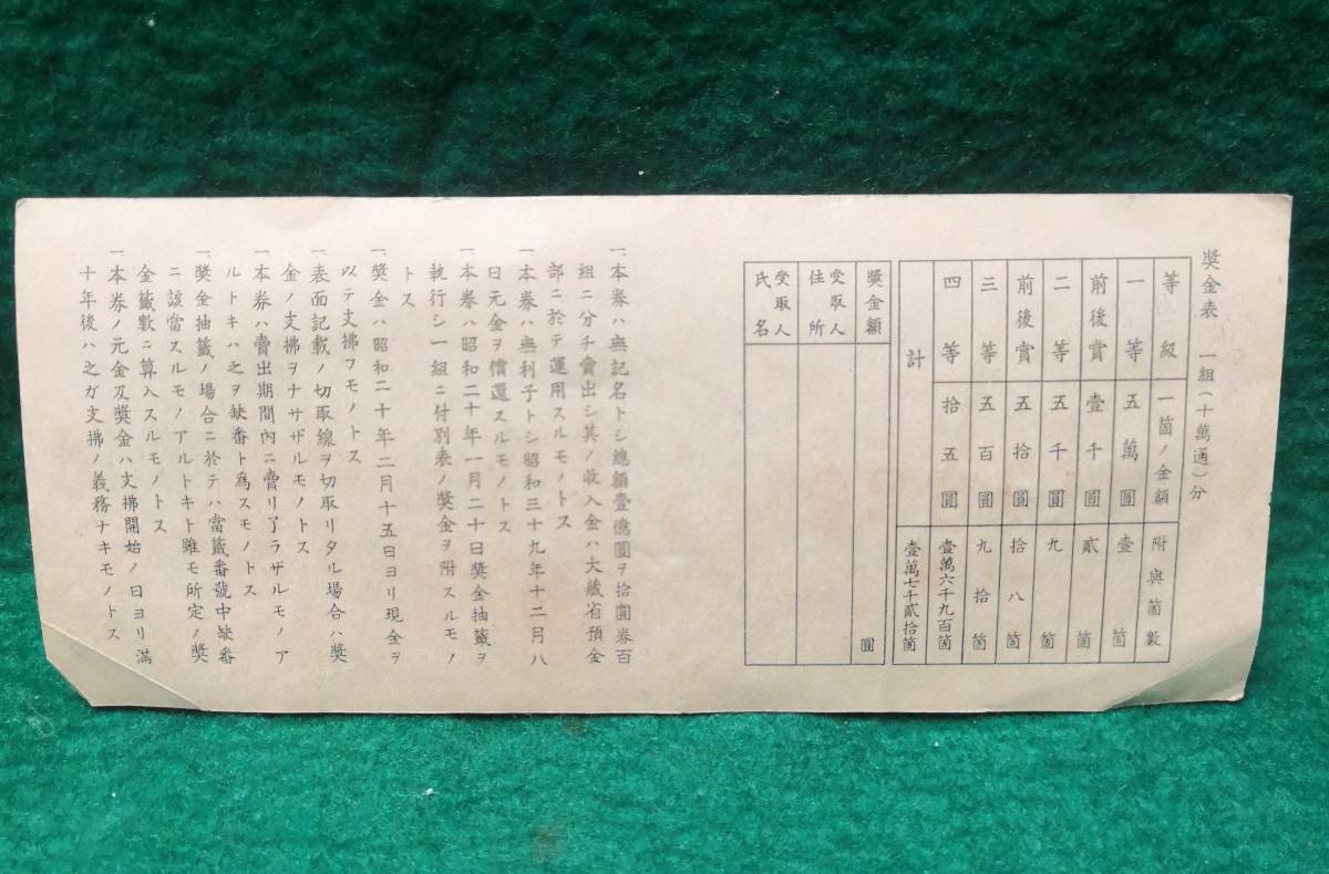 福券、昔の宝くじ、昭和19年、昭和20年 - コレクション