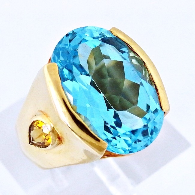 【ジュエリーマキ】 K18YG ★リング 指輪 ◆ブルートパーズ15.74ct ●11号 【中古】 /10024152