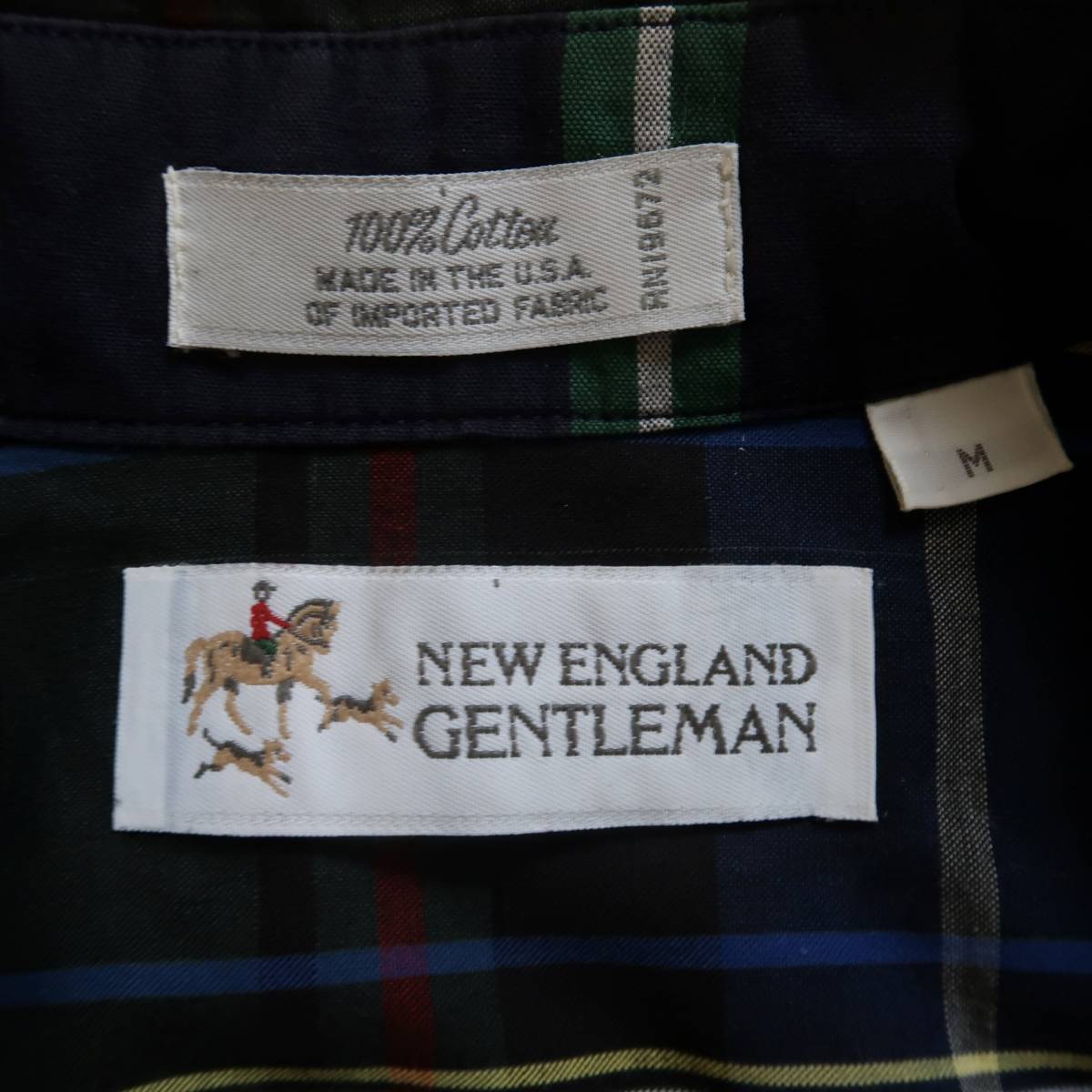 黒ベース オールドNEW ENGLAND GENTLEMAN ブラックスチュアート柄コットン オックスフォードシャツ 表記M USA製/ビンテージボタンダウン_画像9