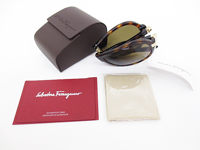 ∞【未使用】Salvatore Ferragamo フェラガモ 折りたたみサングラス SF662SP セルフレーム フルリム ブラウン イタリア製 □H8