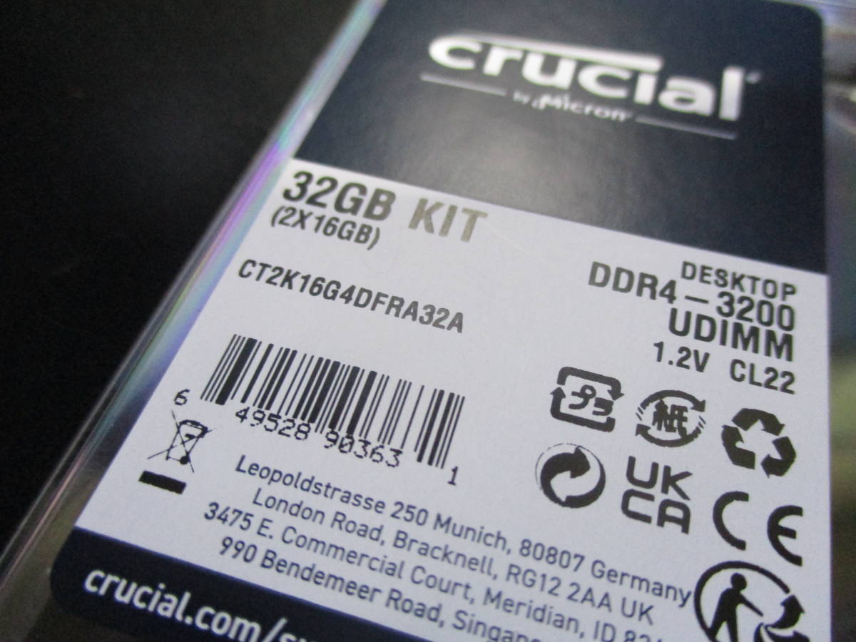 メモリ Crucial DDR4-3200 PC4-25600 16GBx2枚 合計32GB