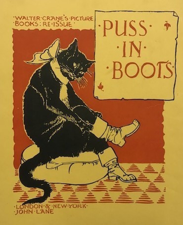 【特価】　＊100年前の絵本箱＊ 　 ≪ 　ウォルター　クレイン　 ≫　 アンティーク多色石版画　　PUSS IN BOOTS　 1897年　WALTER CRANE