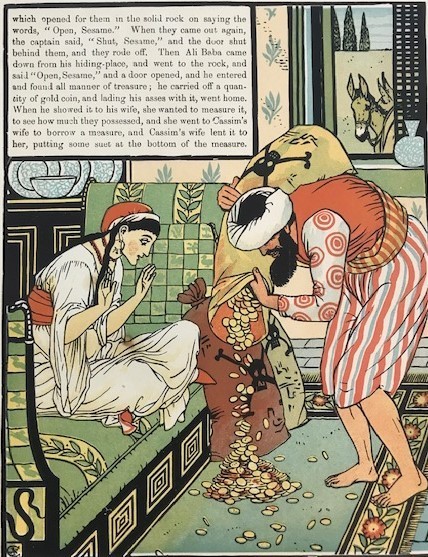 【特価】　＊100年前の絵本箱＊　 ≪ 　ウォルター　クレイン　 ≫ 　アンティーク多色石版画　 THE FORTY THIEVES　 1898年　WALTER CRANE