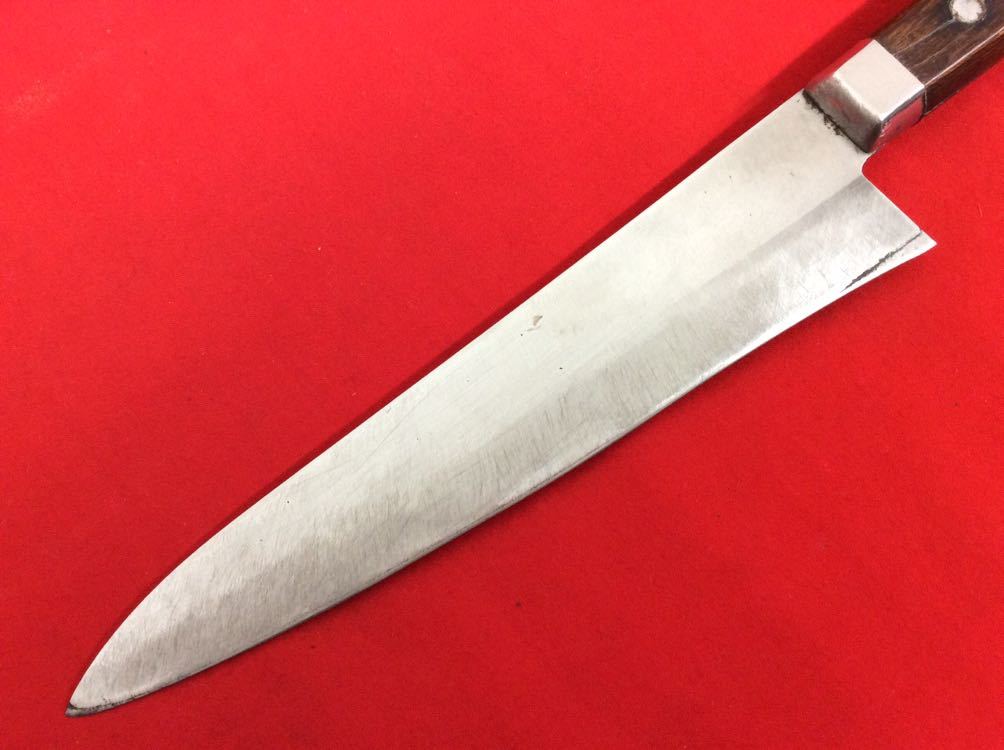 【 牛刀 二本まとめて 】 相州伝 銘 在銘 本割込 刃渡 181/158mm 全長 302/273mm 重量 120/90g 中古品 職人 本職 料理人_画像5