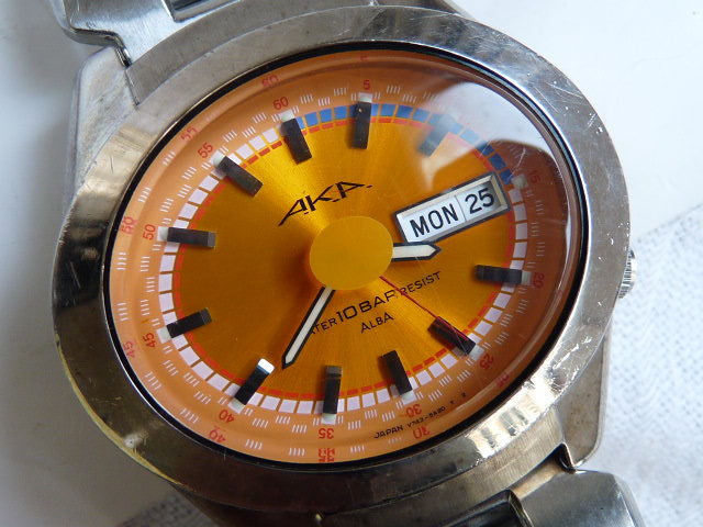 電池交換 SEIKO ALBA セイコー アルバ AKA アカ V743-5A10 オレンジ文字盤 メンズ腕時計 3針