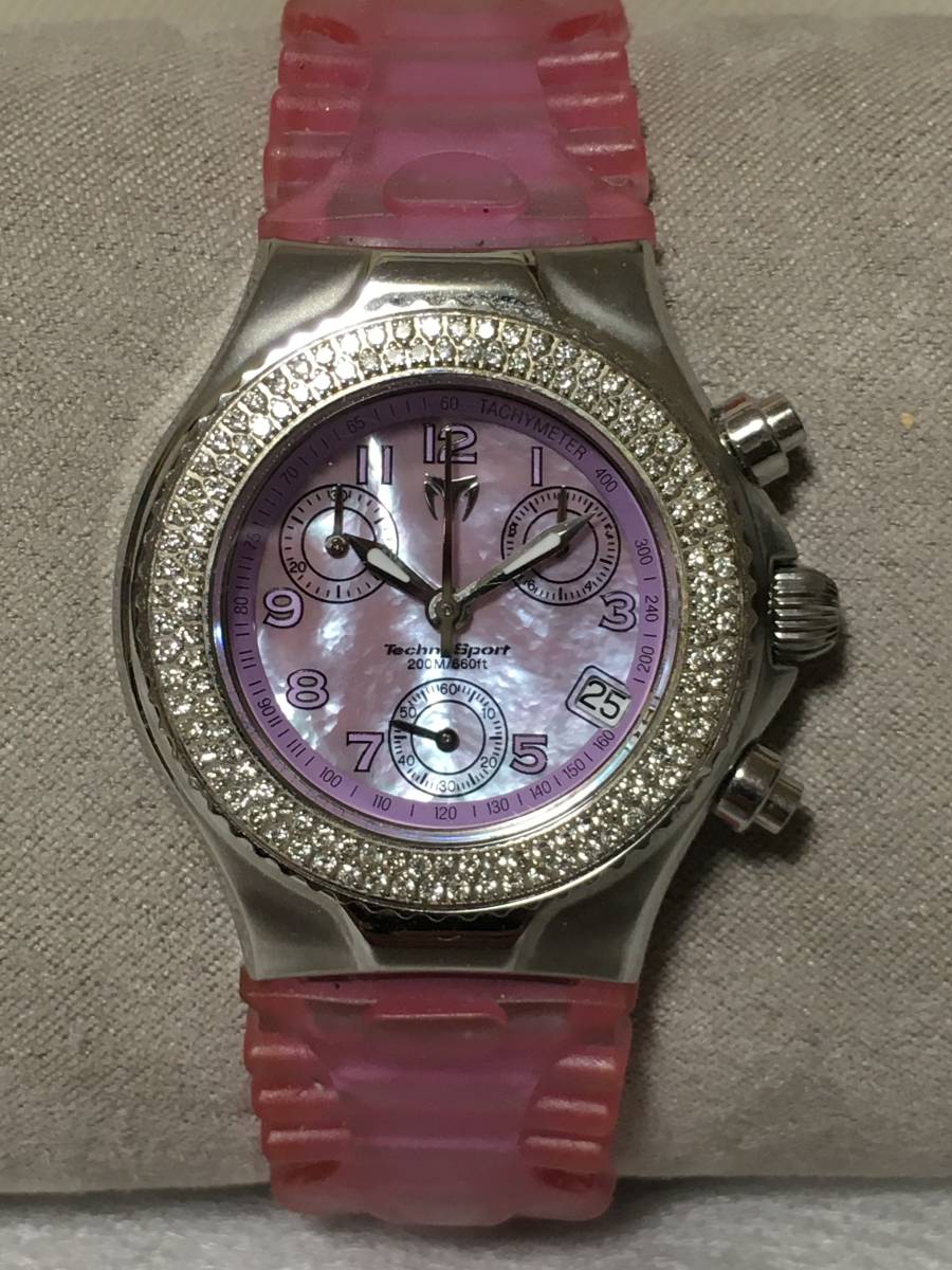  Technomarine chronograph diamond bezel USED goods purple 